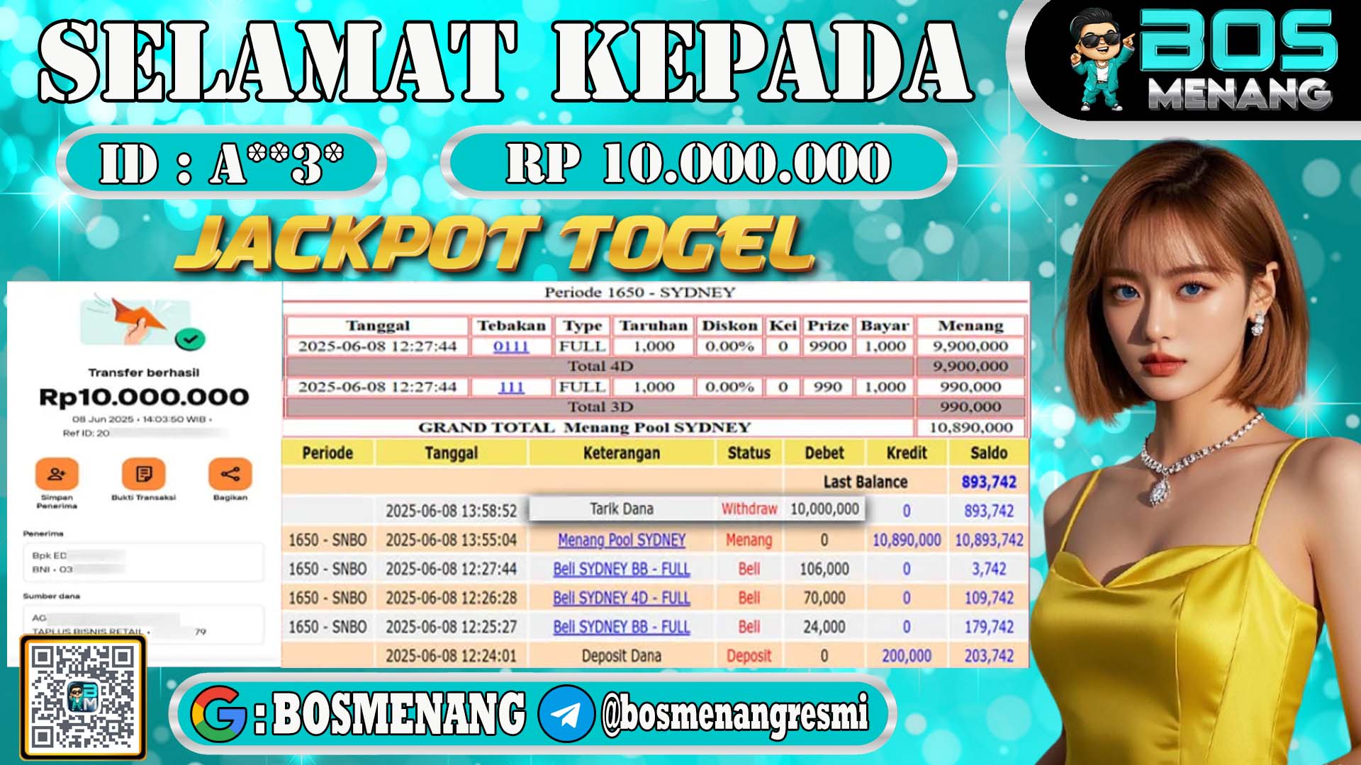 bukti pembayaran jackpot togel pasaran sydney di BOSMENANG