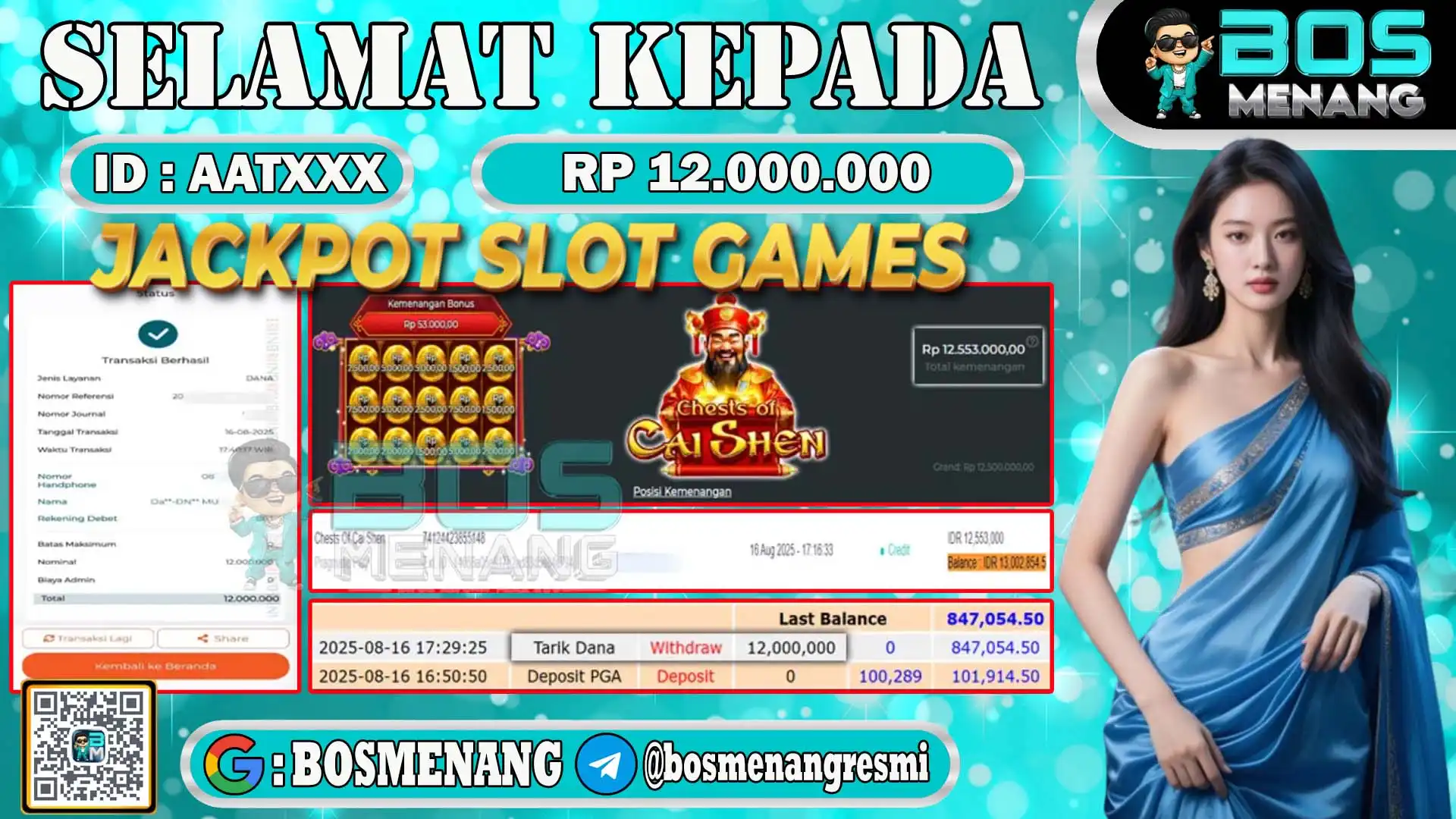 Pemenang jackpot slot games senilai Rp12.000.000 di situs togel online BosMenang – bukti kemenangan dan penarikan dana